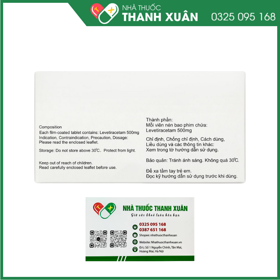Thuốc Leracet 500mg điều trị động kinh (6 vỉ x 10 viên)